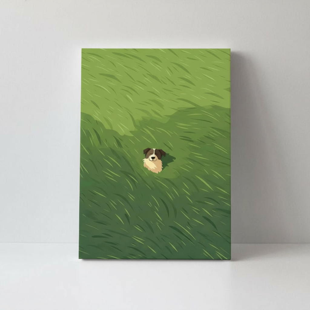 Dog in Grass Canvas Frame Wall Art